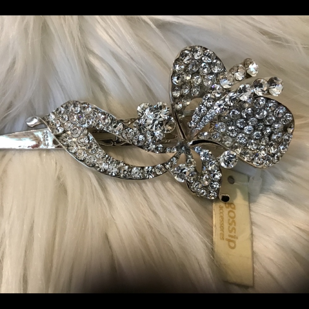 VINTAGE Gossip Large Dressy Large Silver Toned Clear Stone Hair Clip